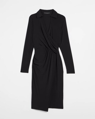 Long Sleeve Matte Jersey Faux Wrap Midi Dress | White House